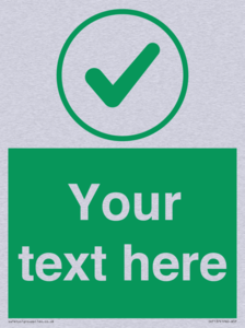 Custom green background, green tick in circle sign